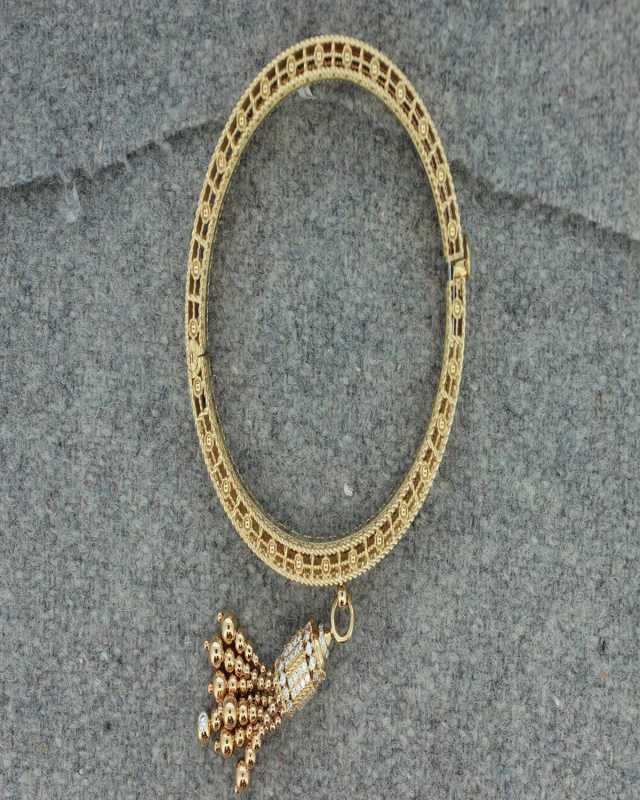 18K Rose Gold Art Deco Tassel Bangle with Diamonds